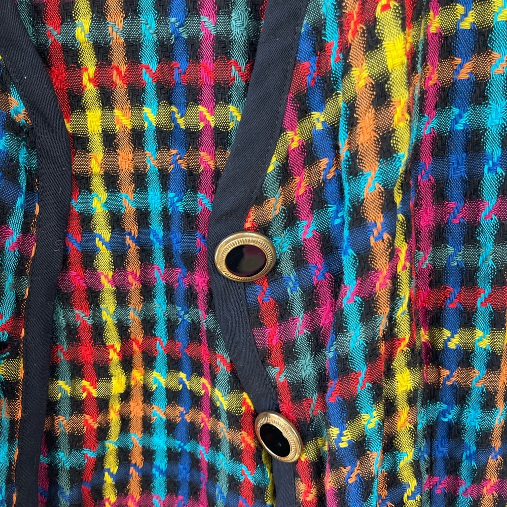 Colored Patchwork Jacket With Black Buttons (Fits… - image 2